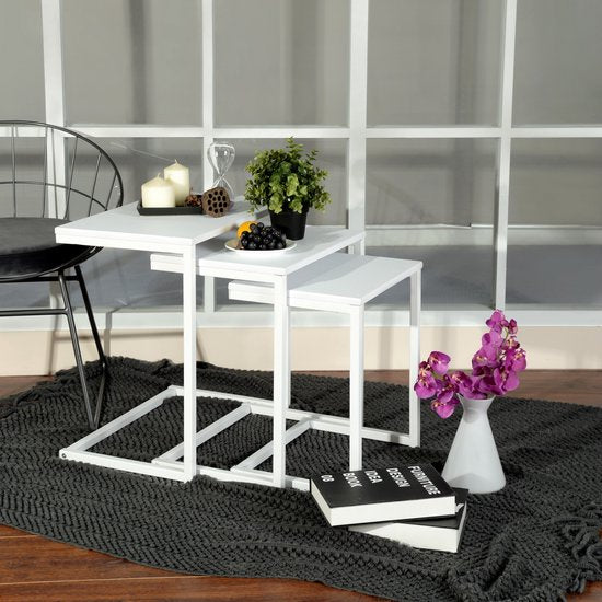 Furnish - Bijzettafeltjes - Set van 3 - Wit - 50x35x55