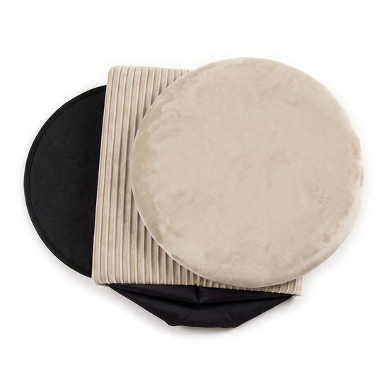 MAZAZU Opvouwbare Poef met Opbergruimte - Rond - Velvet - Beige - 36 x 36 x 44 cm