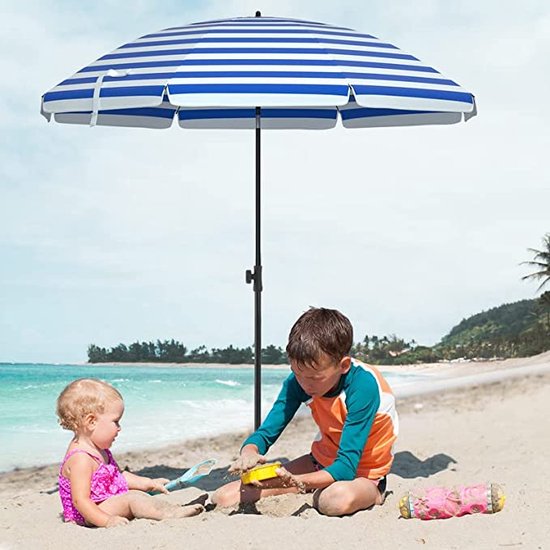 Stokparasol push-up, blauw/wit