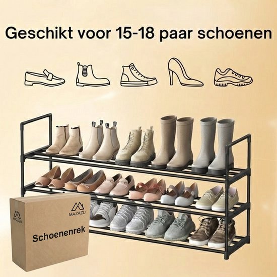 MAZAZU - Schoenenrek - 3 niveaus - Metaal - Zwart - 55x30x116