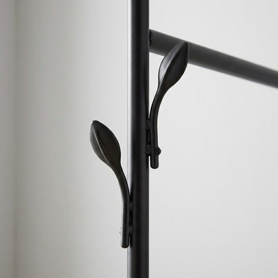 MAZAZU Industrieel Kledingrek Zwart - 165cm Hoog - Minimalistisch Garderoberek met Schoenenrooster & Haken - A-Frame Design - Staand