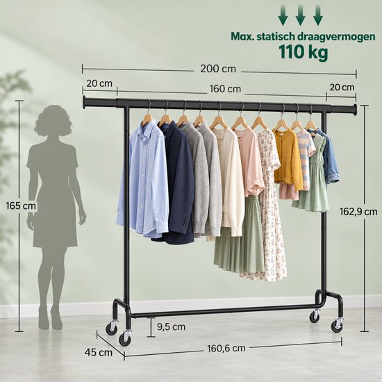 MAZAZU kledingrek op wielen zwart staal 3