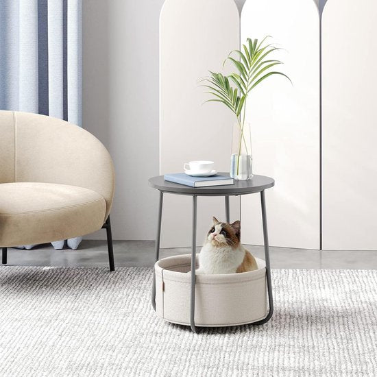 MIRA Home - Bijzettafel - Salontafel - Stoffen Mand - Koffietafel - Grijs - Beige