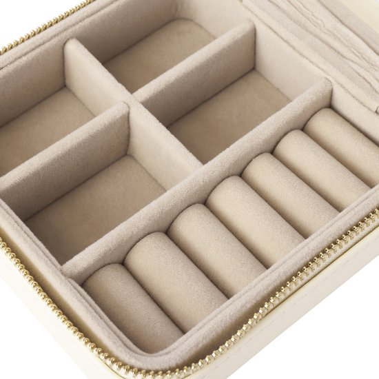 MAZAZU Reis Sieradendoos met Spiegel - Crème - 11,2 x 11,5 x 5,5 cm