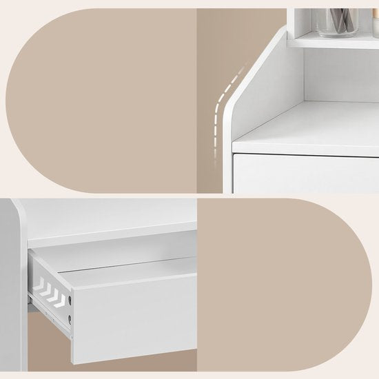 MAZAZU - Kaptafel met LED Spiegel - Dimbaar Licht - Make-up Tafel - Wit - 132 x 80 x 40 cm