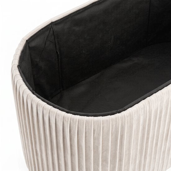 MAZAZU Opvouwbare Opbergbank met Opbergruimte - Ovaal - Velvet - Wit - 78 x 38 x 38 cm