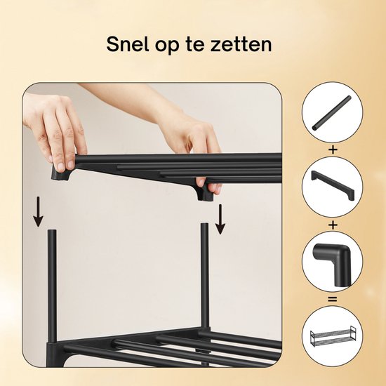MAZAZU - Schoenenrek - 3 niveaus - Metaal - Zwart - 55x30x116