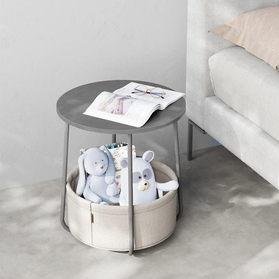 MIRA Home - Bijzettafel - Salontafel - Stoffen Mand - Koffietafel - Grijs - Beige
