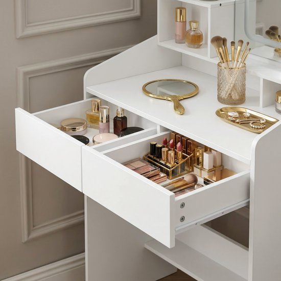 MAZAZU - Kaptafel met LED Spiegel - Dimbaar Licht - Make-up Tafel - Wit - 132 x 80 x 40 cm