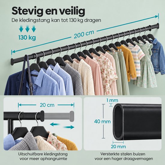 MAZAZU kledingrek op wielen zwart 6