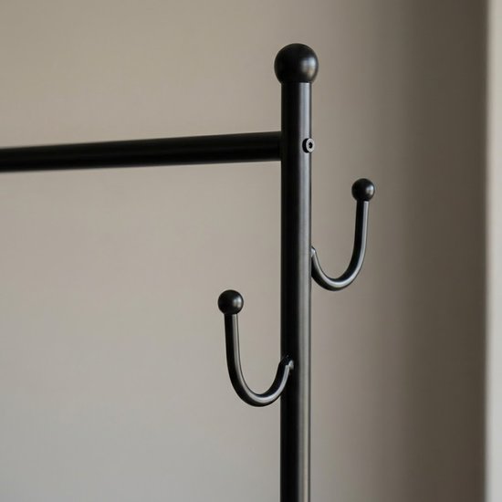 MAZAZU Luxe Kledingrek op Wielen - Zwart & Marmerlook - 177cm Hoog - Verrijdbaar Garderoberek met Schoenenplateau & Haken - Modern Industrieel Design