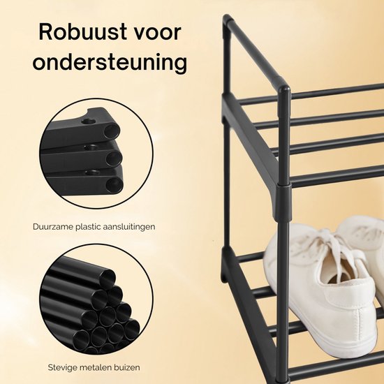 MAZAZU - Schoenenrek - 3 niveaus - Metaal - Zwart - 55x30x116