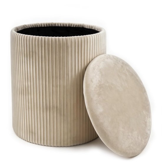Opvouwbare poef rond, beige velvet