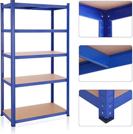 MIRA Home Kelderplank met 5 verstelbare legplanken - Metaal - Blauw - 200x100x50