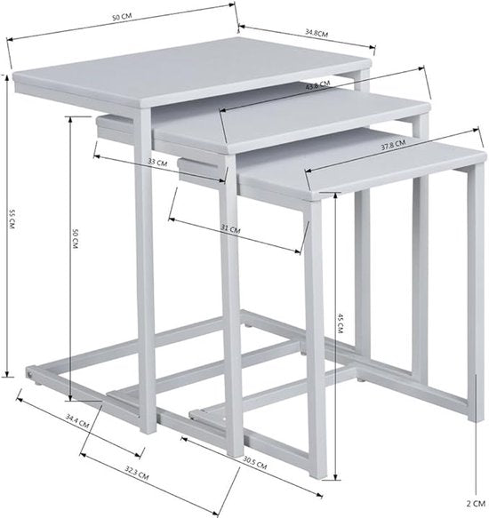 Furnish - Bijzettafeltjes - Set van 3 - Wit - 50x35x55