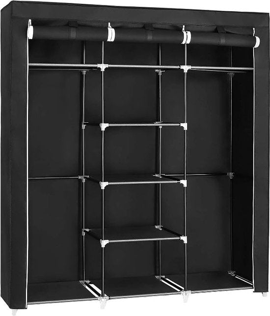 MIRA Home - XXL Canvas Garderobekast - Kledingkast - Opvouwbaar - Zwart - 175x150x45cm
