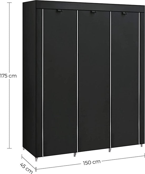 MIRA Home - XXL Canvas Garderobekast - Kledingkast - Opvouwbaar - Zwart - 175x150x45cm