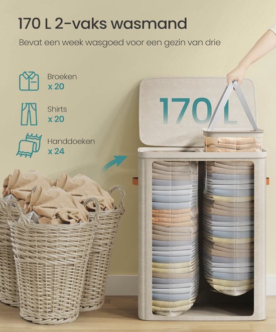 MAZAZU Opvouwbare Wasmand — 170L met Deksel