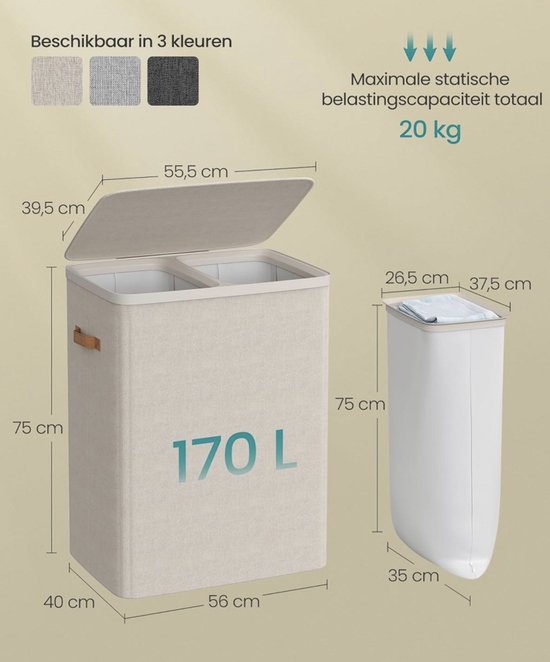 MAZAZU Opvouwbare Wasmand — 170L met Deksel