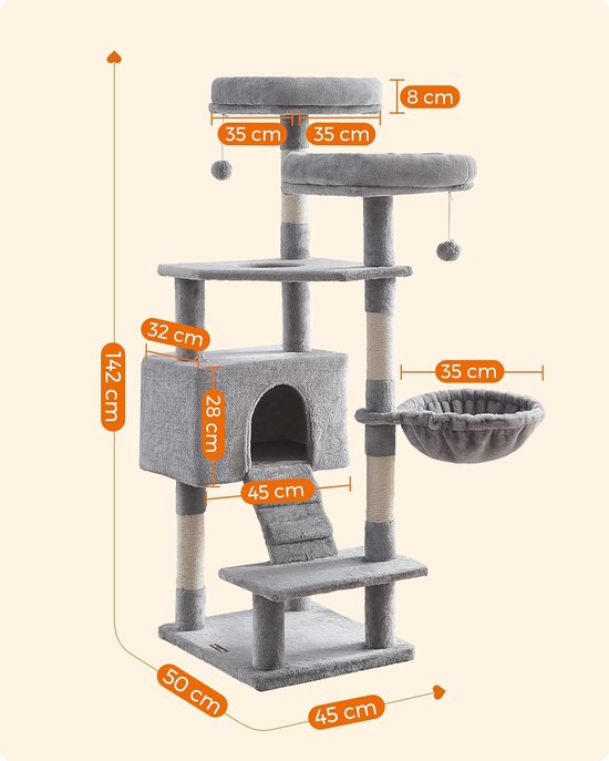 MAZAZU Krabpaal met Kattenhuis - 50x45x142 cm