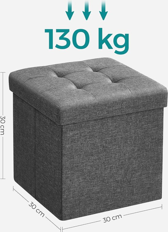 MAZAZU - Kruk - Opbergkruk - Opbergpoef - Grijs - Stof - 30x30x30