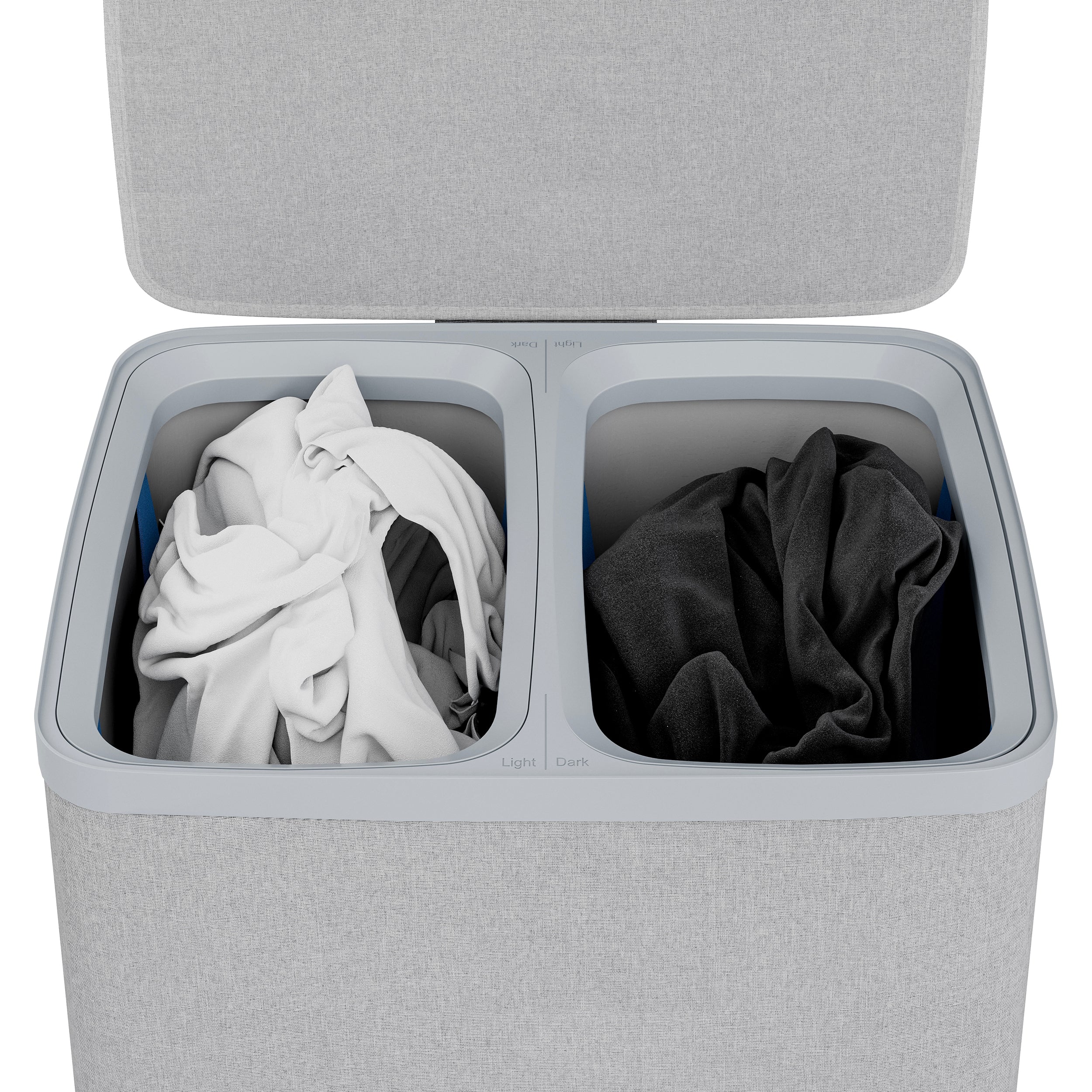 MAZAZU Wasmand met 2 Vakken - 100 Liter - Wassorteerder met Deksel - Uitneembare Waszakken - Lichtgrijs - Opvouwbare Wasbox voor Badkamer & Slaapkamer - 56×40×67 cm