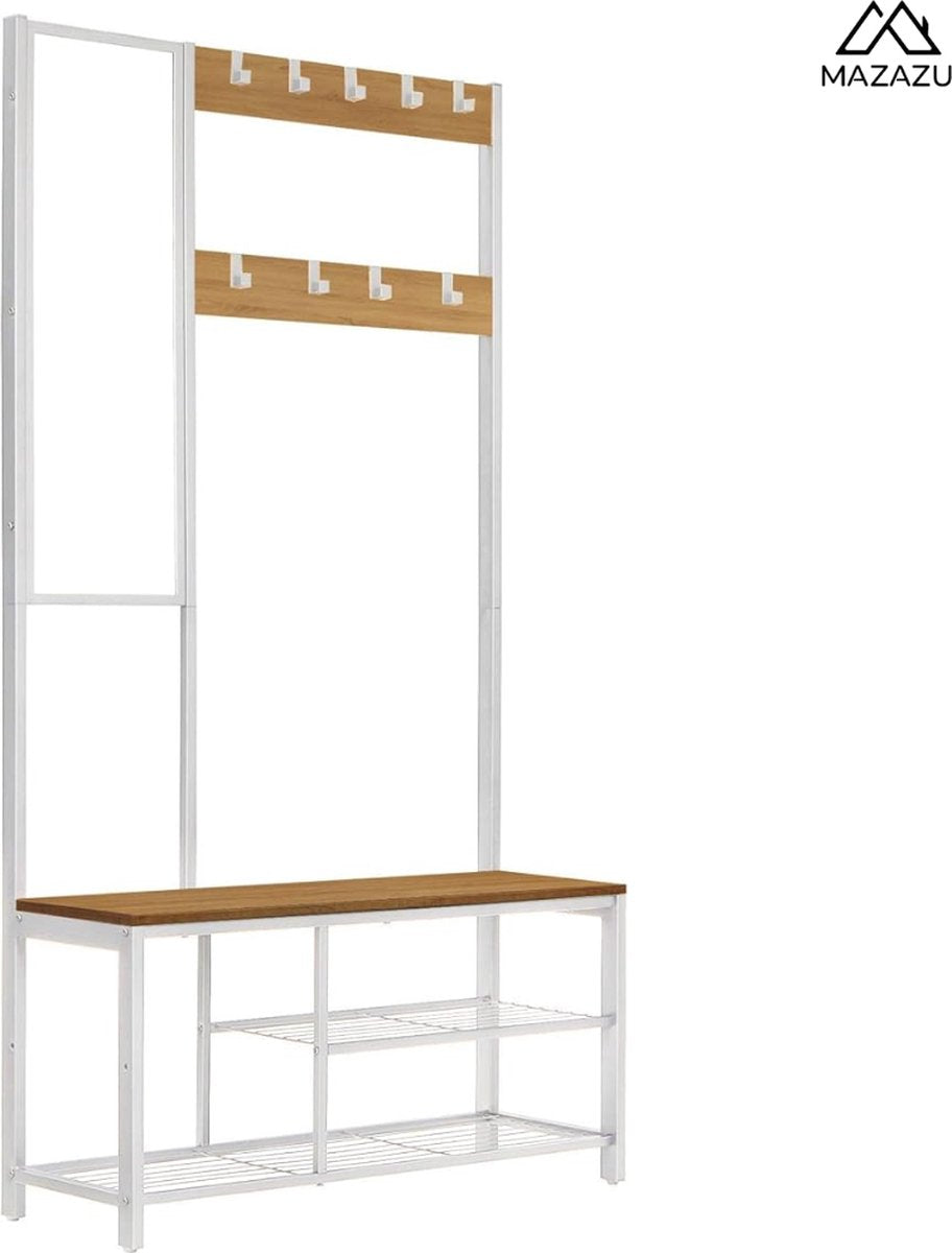 MAZAZU Industriele Kapstok + Spiegel Bruin/Wit Quinara
