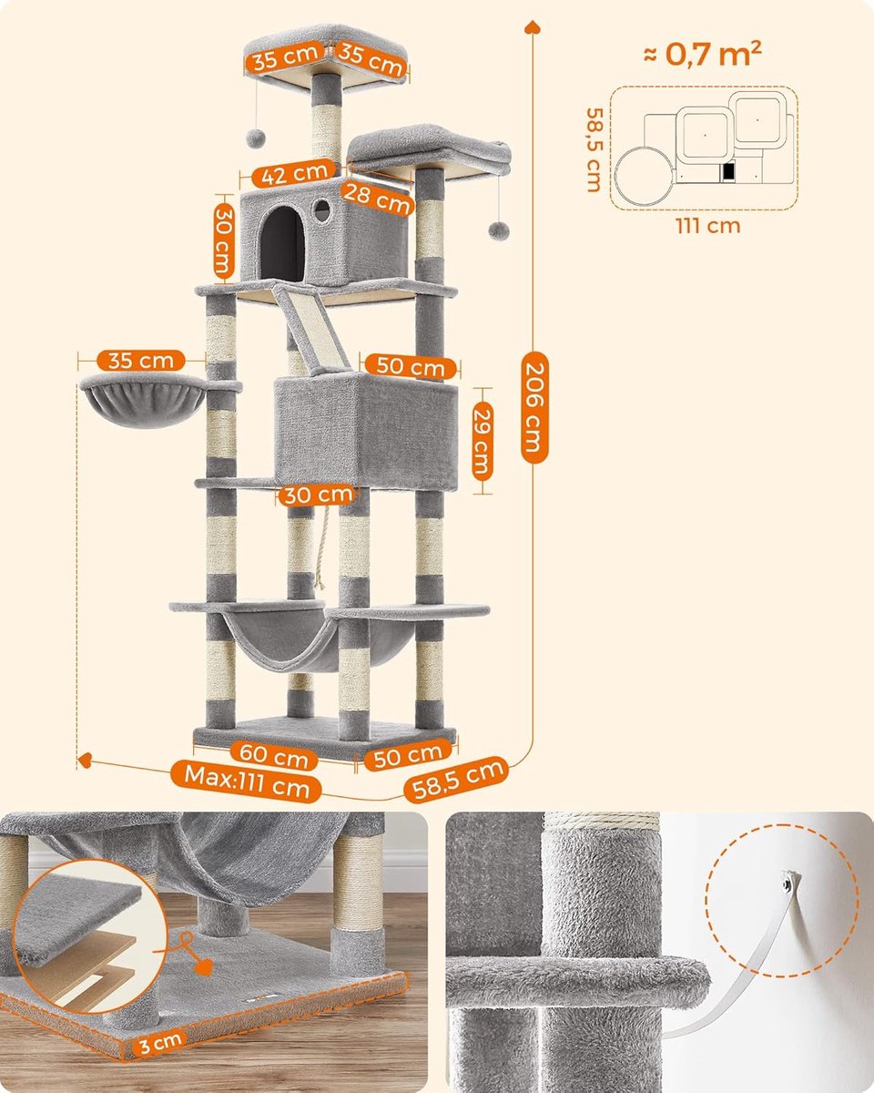 MAZAZU XL Krabpaal/Kattentoren Grijs Kyriel