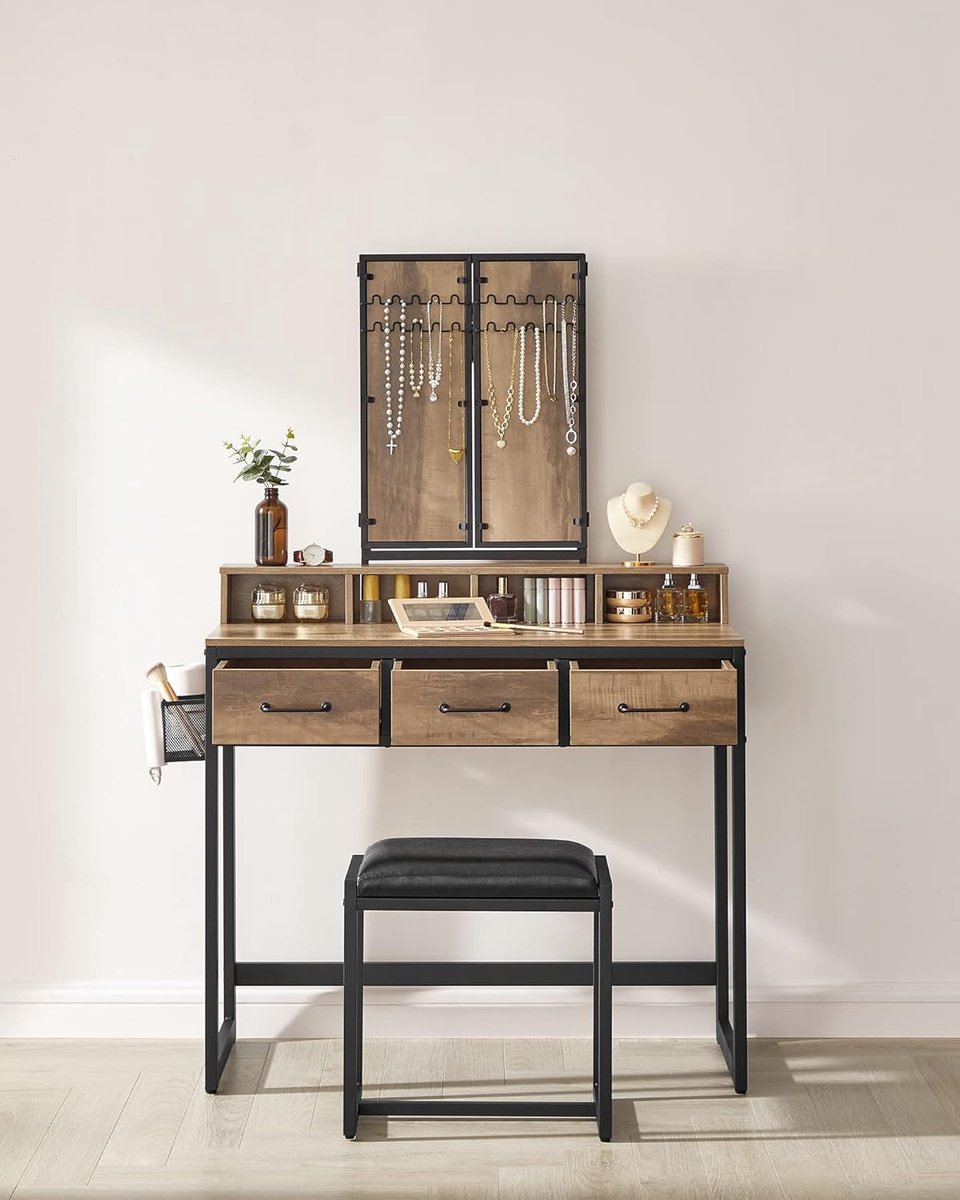 MAZAZU Industriële kaptafel houtlook Victoria