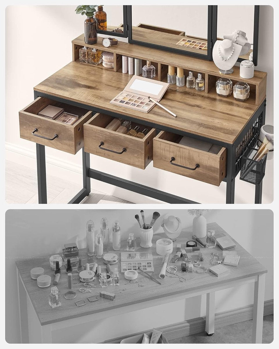 MAZAZU Industriële kaptafel houtlook Victoria