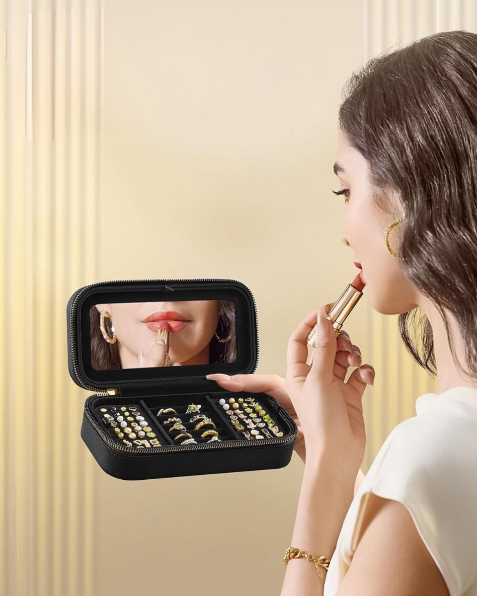 Sieradentasje - Met spiegel - Zwart - 10,5x20,5x6