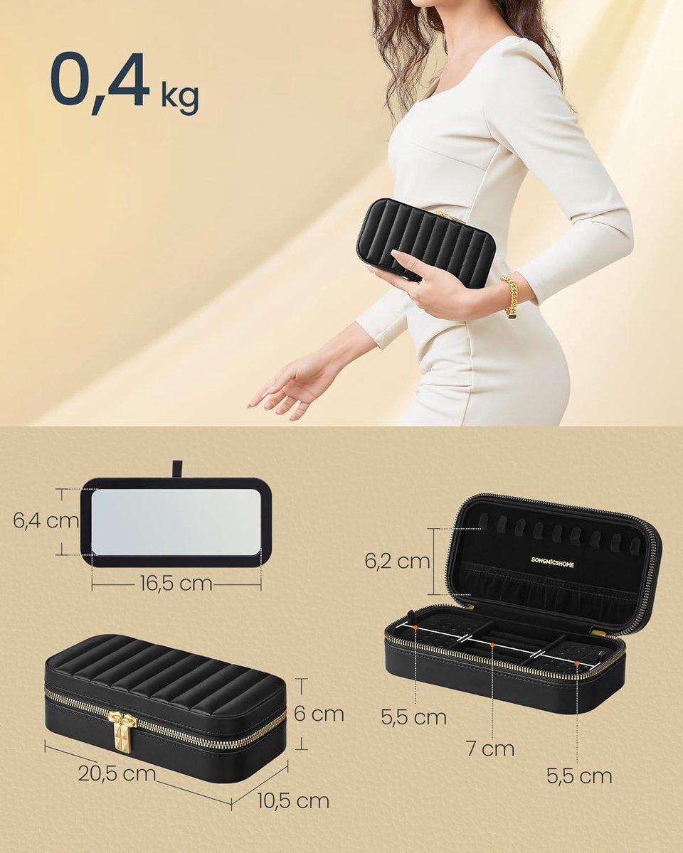 Sieradentasje - Met spiegel - Zwart - 10,5x20,5x6