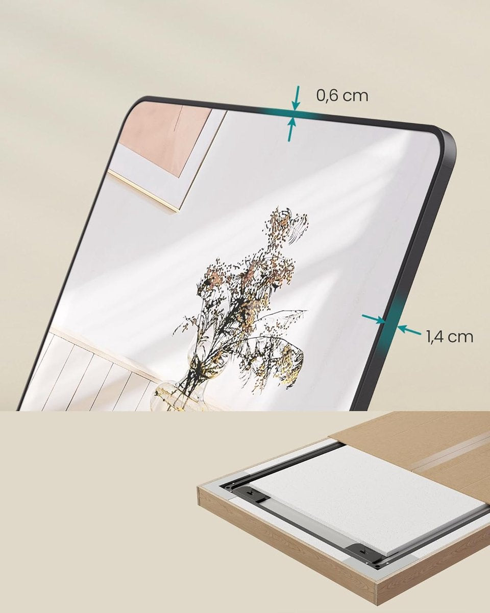 Spiegel Staand - Passpiegel  met Veiligheidsglas – Zwart