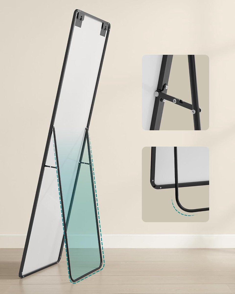 Spiegel Staand - Passpiegel  met Veiligheidsglas – Zwart