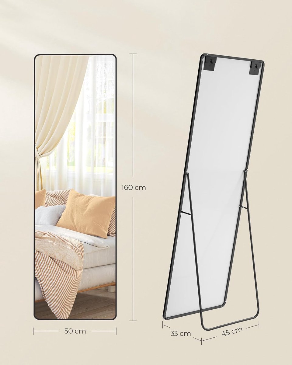Spiegel Staand - Passpiegel  met Veiligheidsglas – Zwart