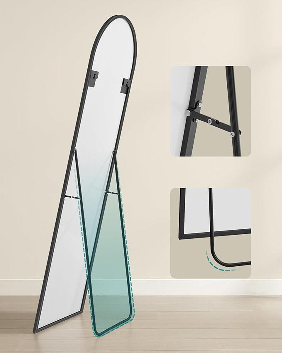 Gebogen Passpiegel - Elegante Spiegel staan - Zwart - 160x50cm