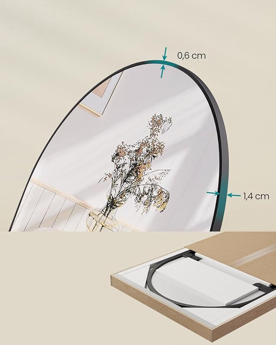 Gebogen Passpiegel - Elegante Spiegel staan - Zwart - 160x50cm