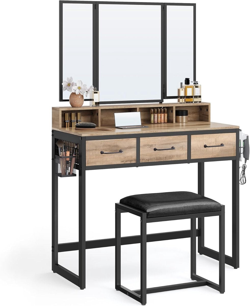 MAZAZU Industriële kaptafel houtlook Victoria