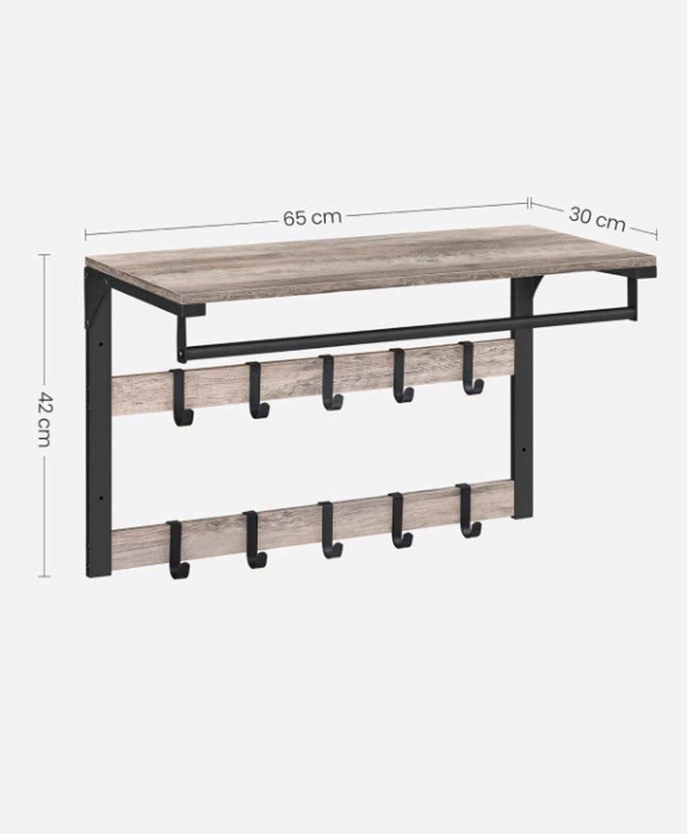 MAZAZU Industriele Wandkapstok Grijs/Zwart Pyralon