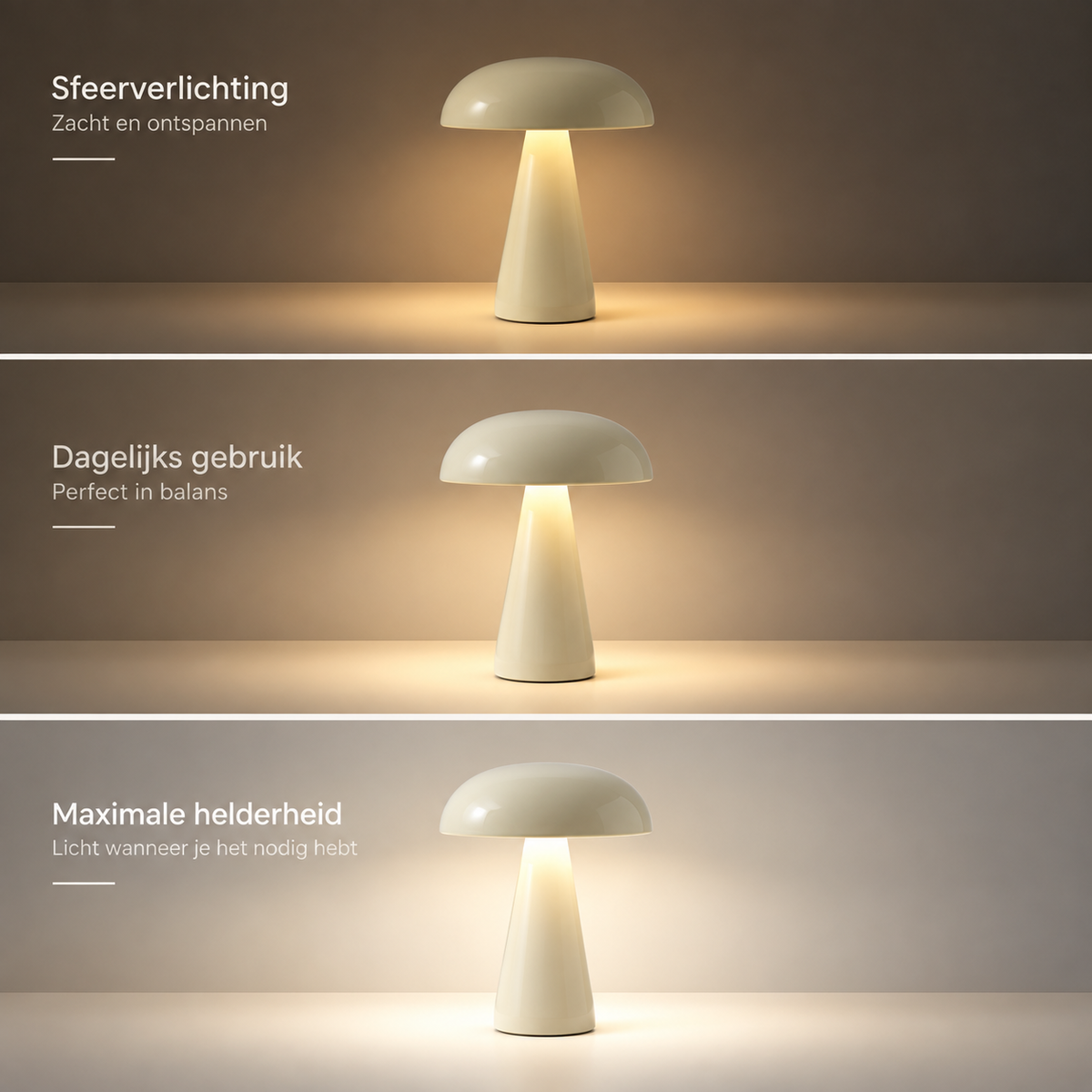 OMNIEXA Tafellamp, Amandelkleur, Dimbaar & Draadloos, 3 Lichtstanden, LED Designlamp met TouchControl – foto 3