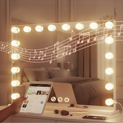 OMNIEXA XL Hollywood Spiegel – 60×80cm – Bluetooth Speakers – 15 LED – Dimbaar