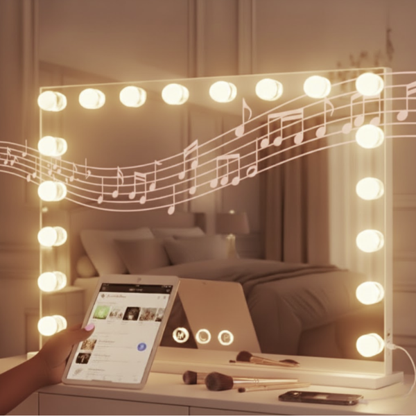 OMNIEXA XL Hollywood Spiegel – 60×80cm – Bluetooth Speakers – 15 LED – Dimbaar