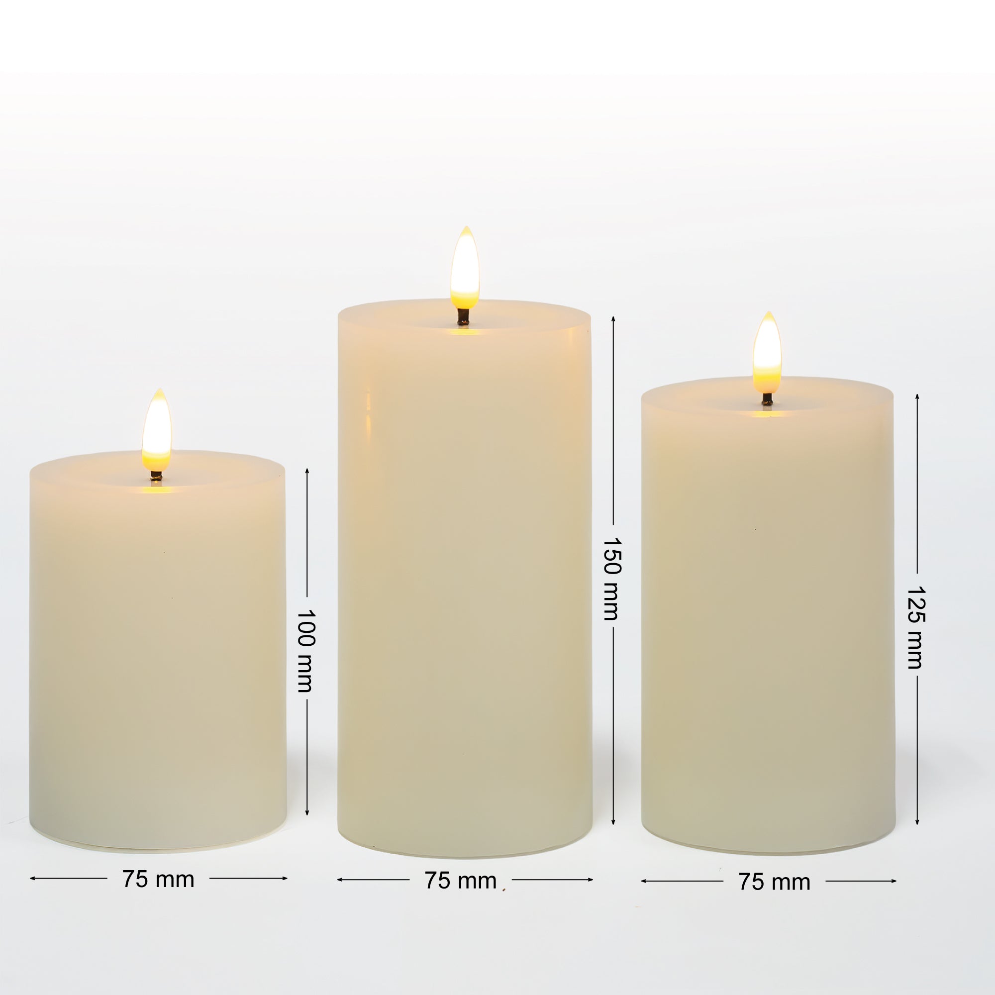 OMNIEXA LED Kaarsen Set (3 Stuks) - Echte Was - Glad Design met Gesmolten Top - Creme - Met Afstandsbediening & Timer - 3D Vlam