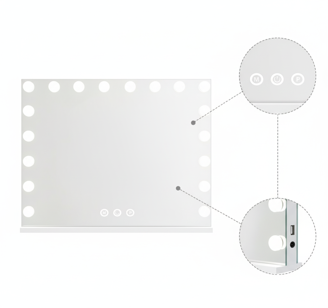 OMNIEXA XL Hollywood Spiegel Camille - incl USB & Speakers - 60x80cm