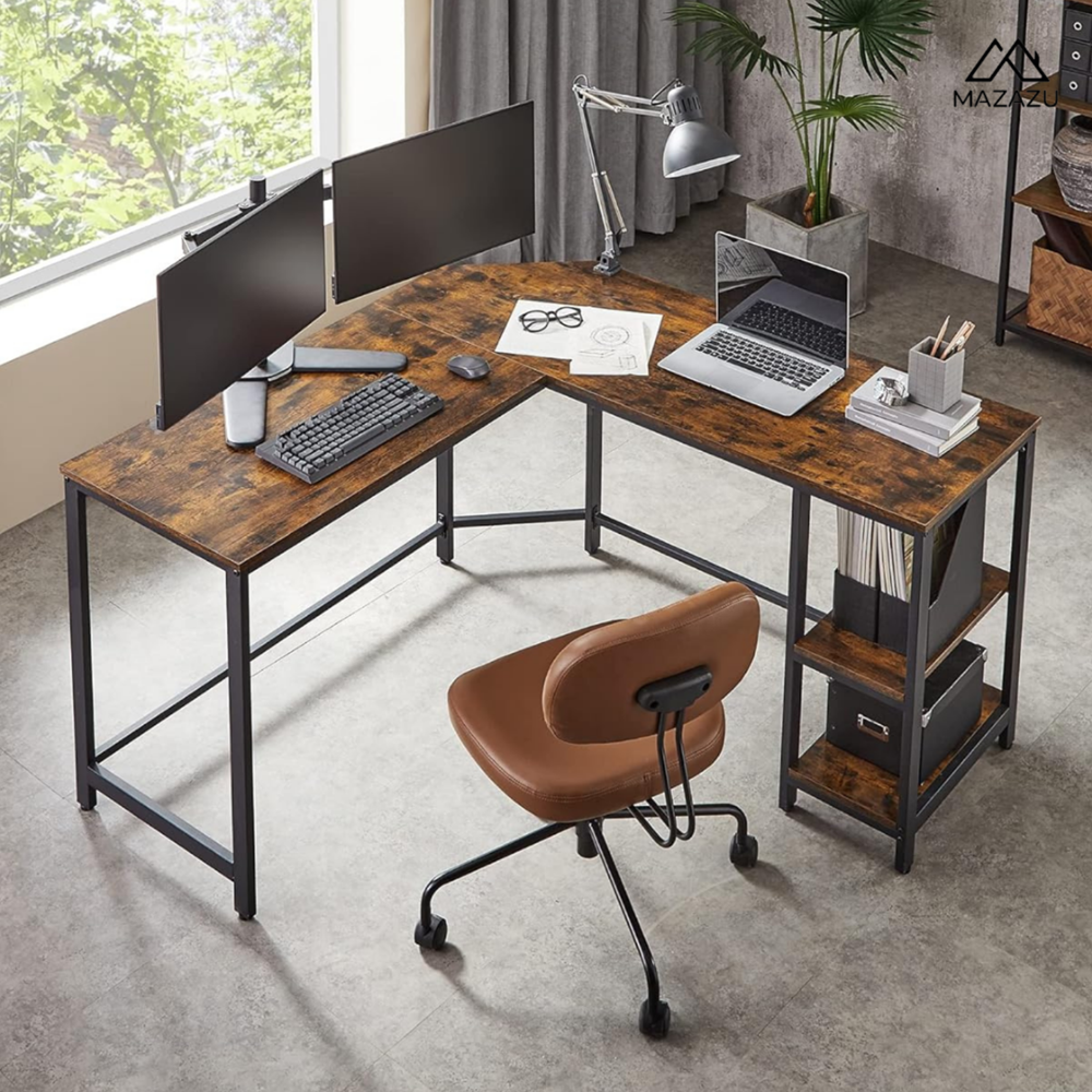 Hoekbureau Denver L-vorm, bruin