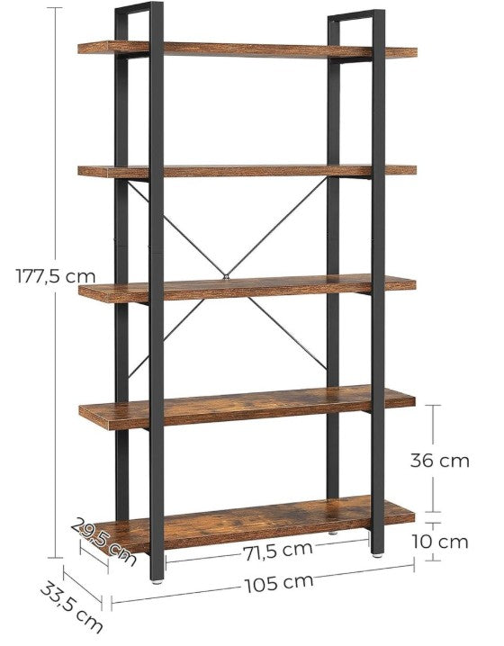 Boekenrek Sarah - Bruin vintage - 105x33,5x177,5 cm