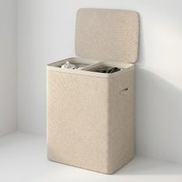 MAZAZU Wasmand 2 Vakken 100L – Deksel & Wassorteerder met Uitneembare Zakken - Beige